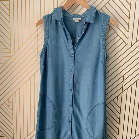 J. Jill Denim Light Wash Sleeveless Chambray Jean shirt Dress button XS - Picture 8 of 13
